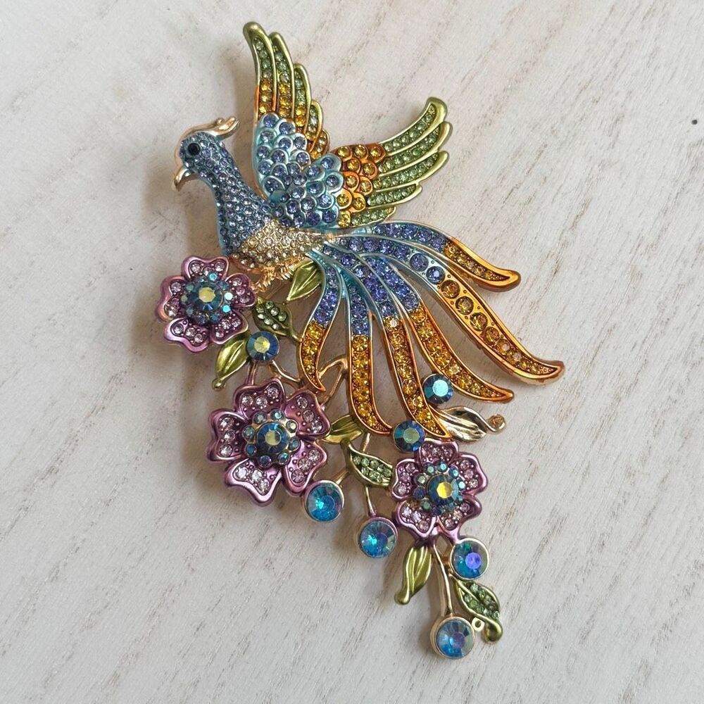 Multicolor Rhinestone Phoenix Statement Brooch